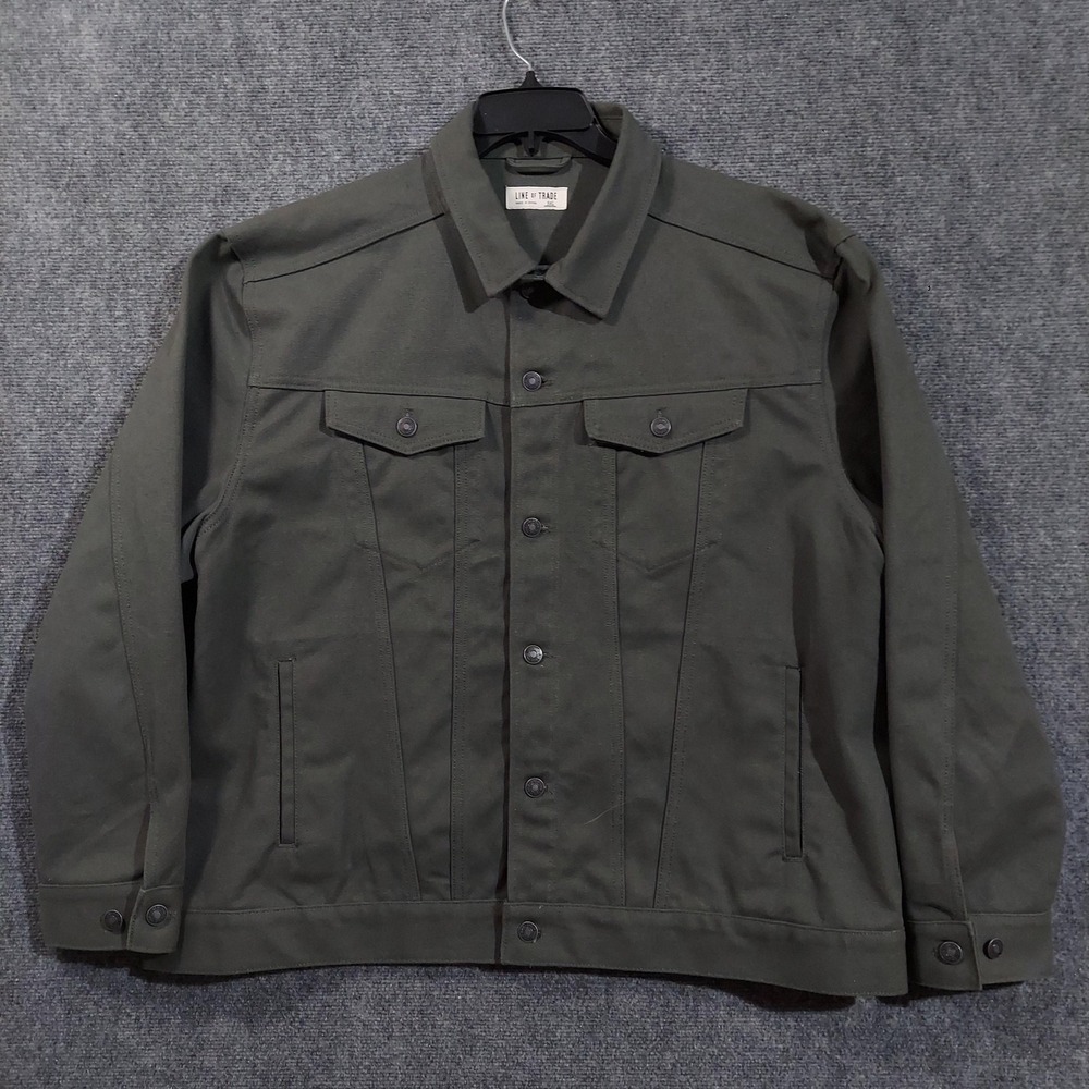 Line of Trade Jacket Mens 3XL Olive Green Cotton Trucker Button‎ Front Pockets